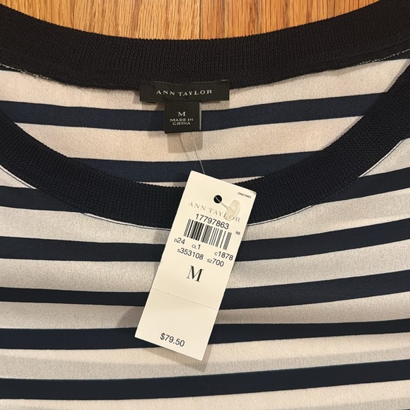 Ann Taylor Blue White Striped T Shirt - Picture 3 of 4